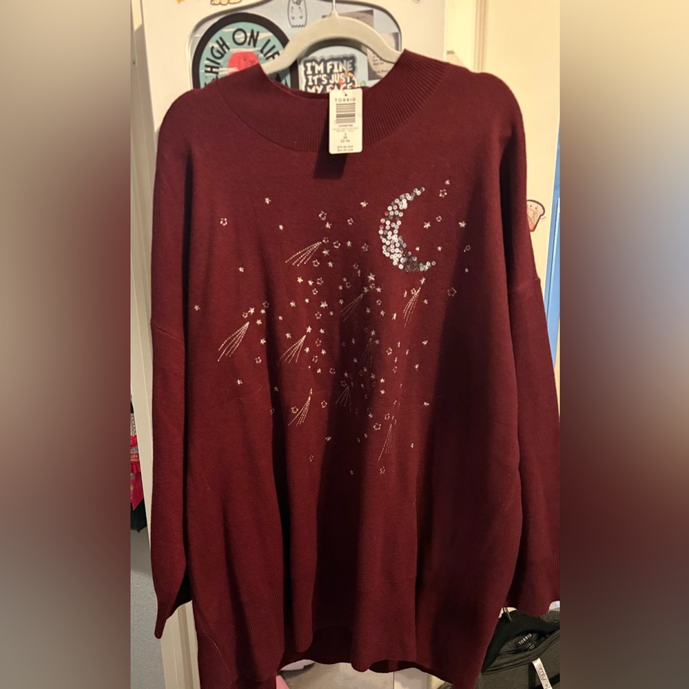 194- NWT torrid maroon and silver embroidered sweater